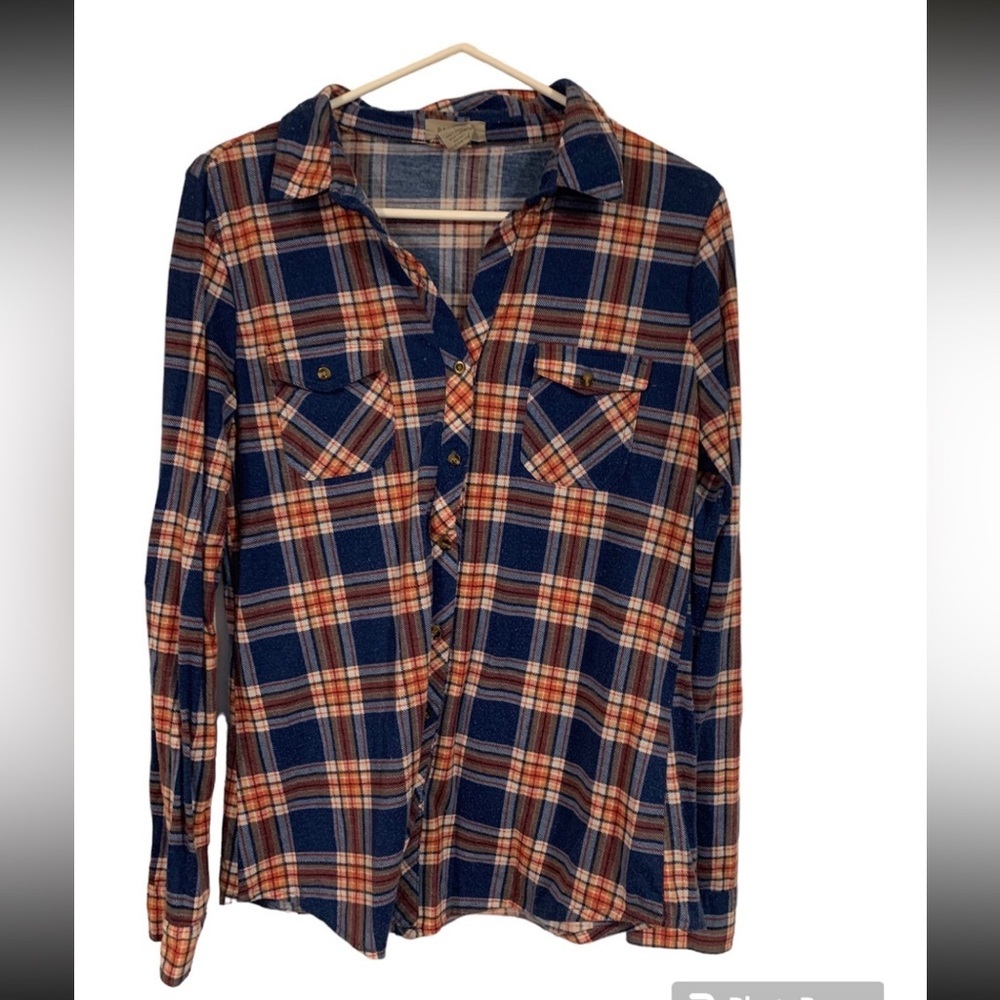Plaid Button-Up Shirt - Blue and Red